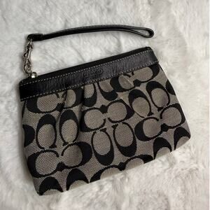 COACH Black and Gray Signature Canvas Wristlet